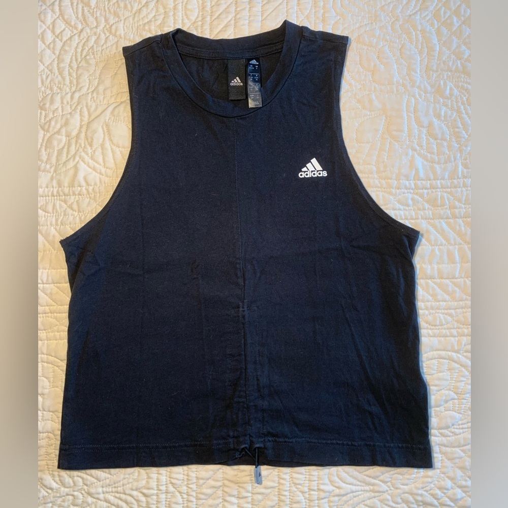 Adidas Black Crew Neck Cotton Cinched Tank Top